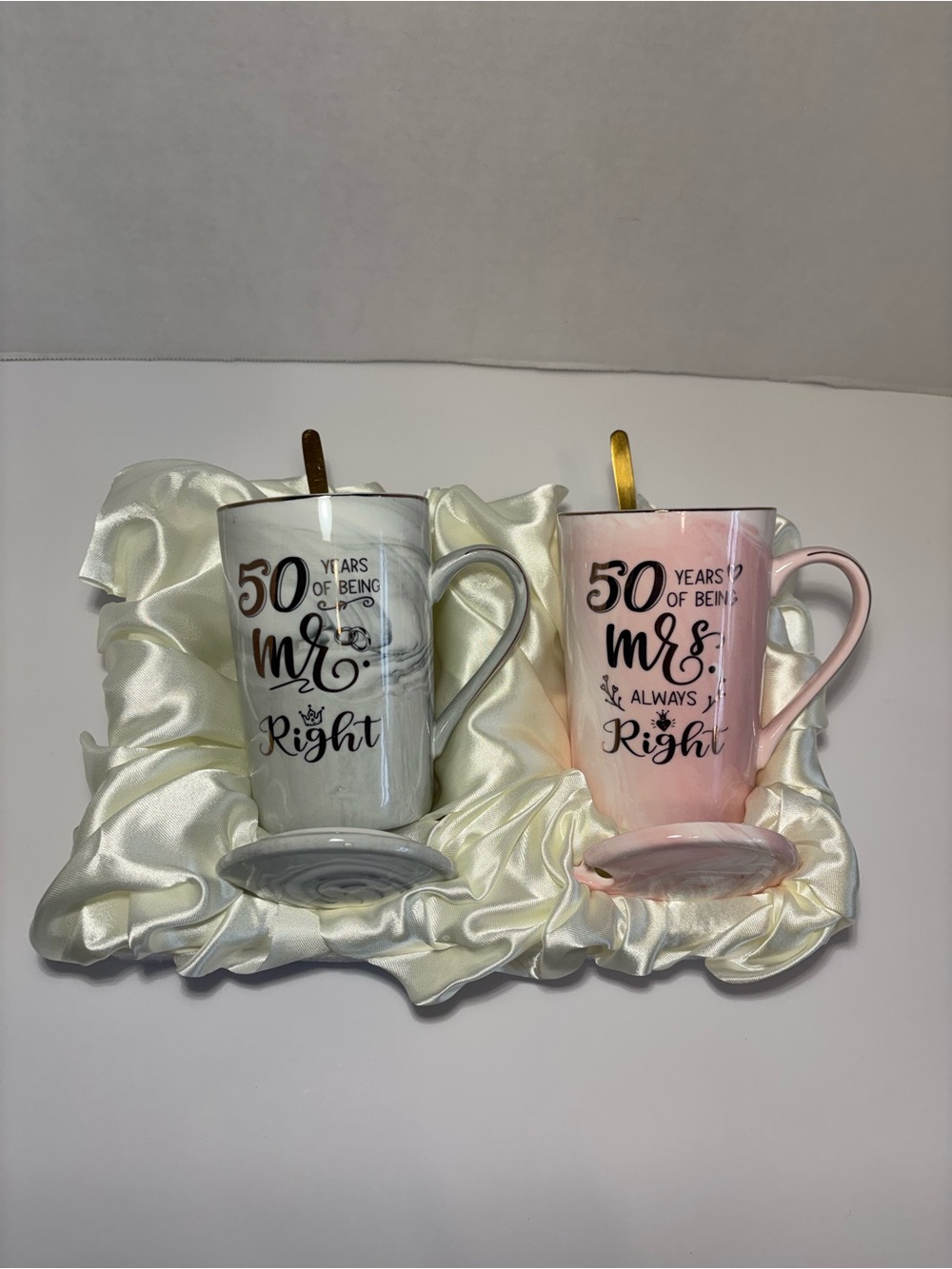 Mug Set 50 Years Of Always Being Mr/Mrs Right Ceramic Covered Mugs Gift Set